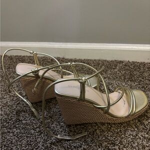 Marc Fisher Metallic Gold Wedge Sandals